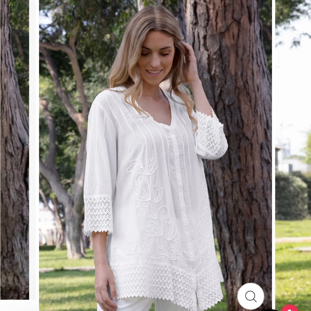 Gretty Zueger White Royal‎ Button Down Cotton Tunic Size XS
